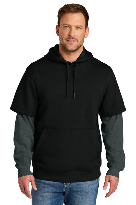 Front View of Blk/CharHt CornerStone Tough Fleece Layered Hoodie CSF632