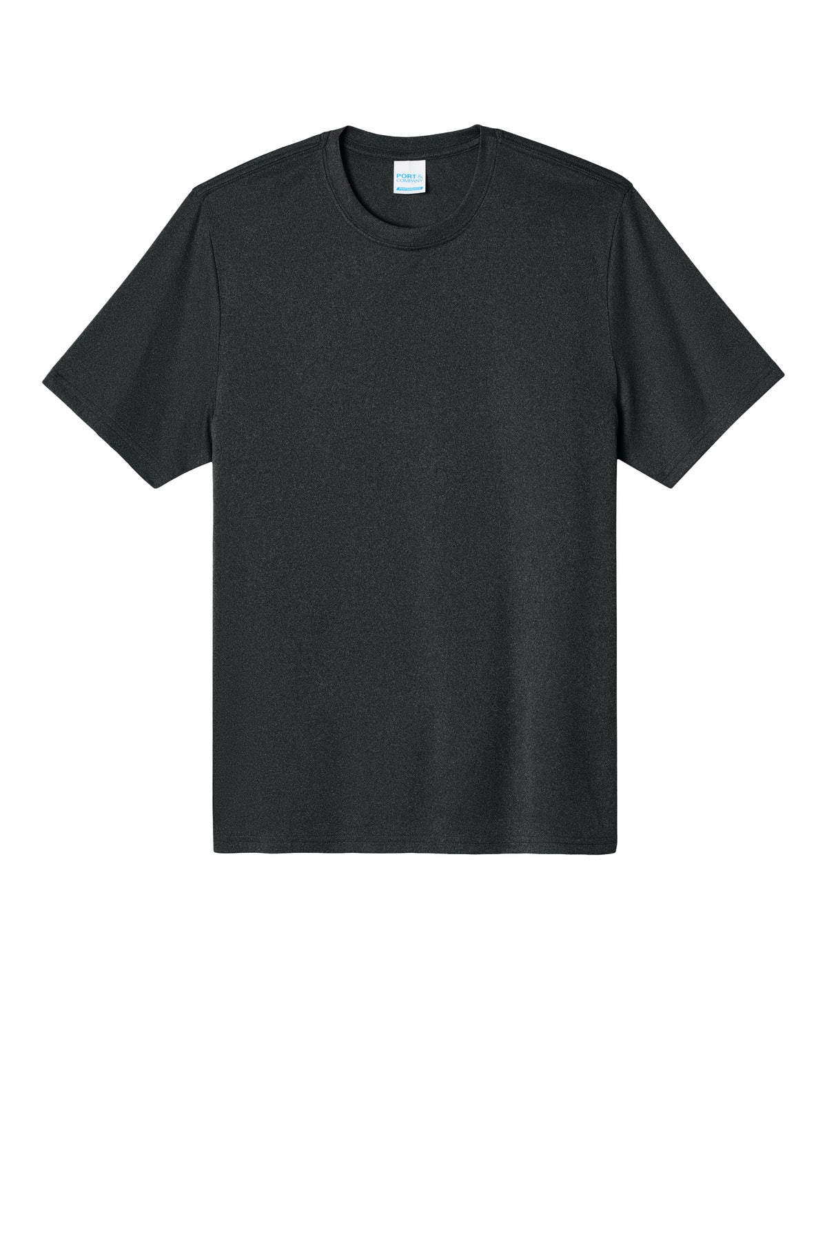 Front View of BlkHthr Port & Co Heather Performance Tee PC390