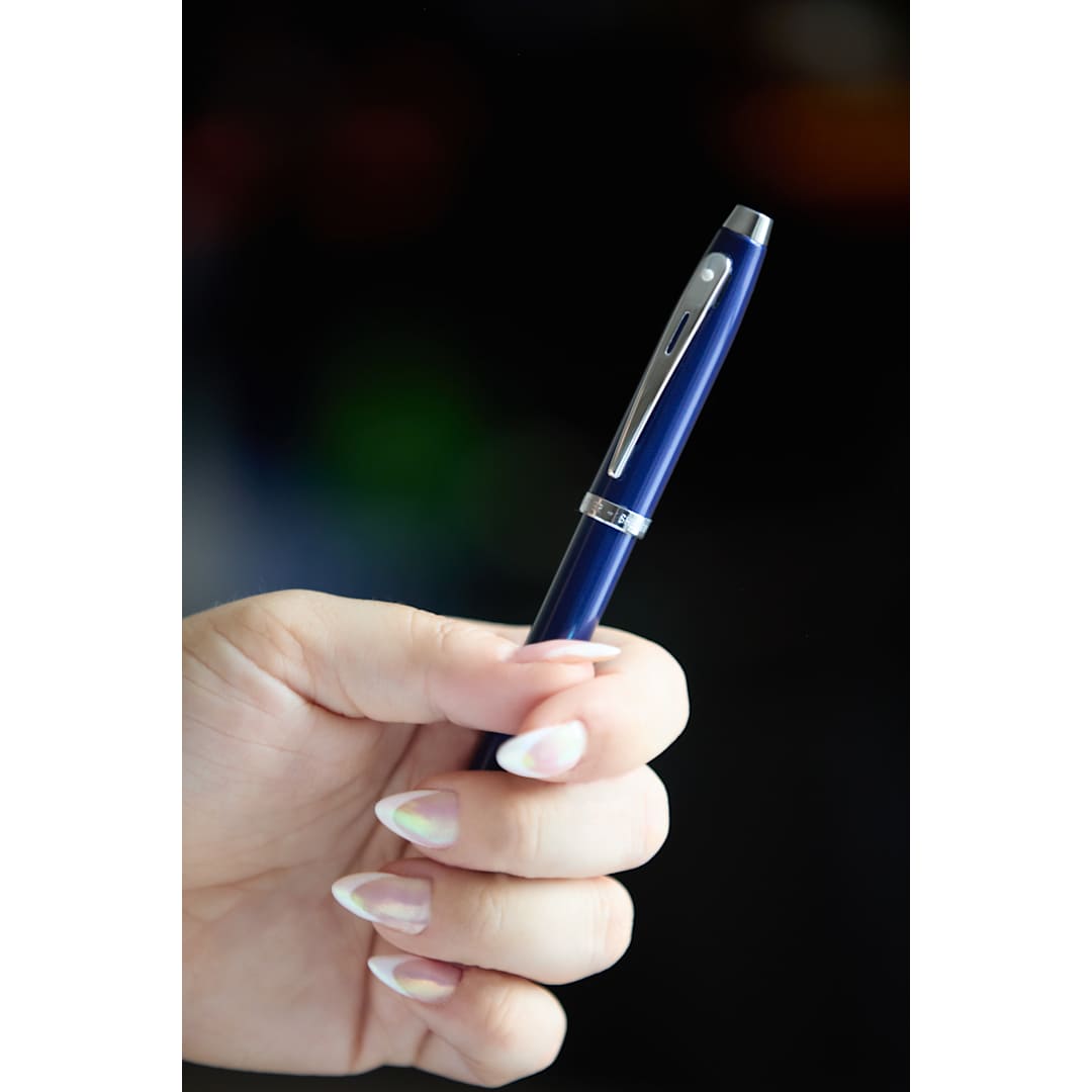 Front View of Blue Sheaffer® 100 Glossy Lacquer Roller Ball plain