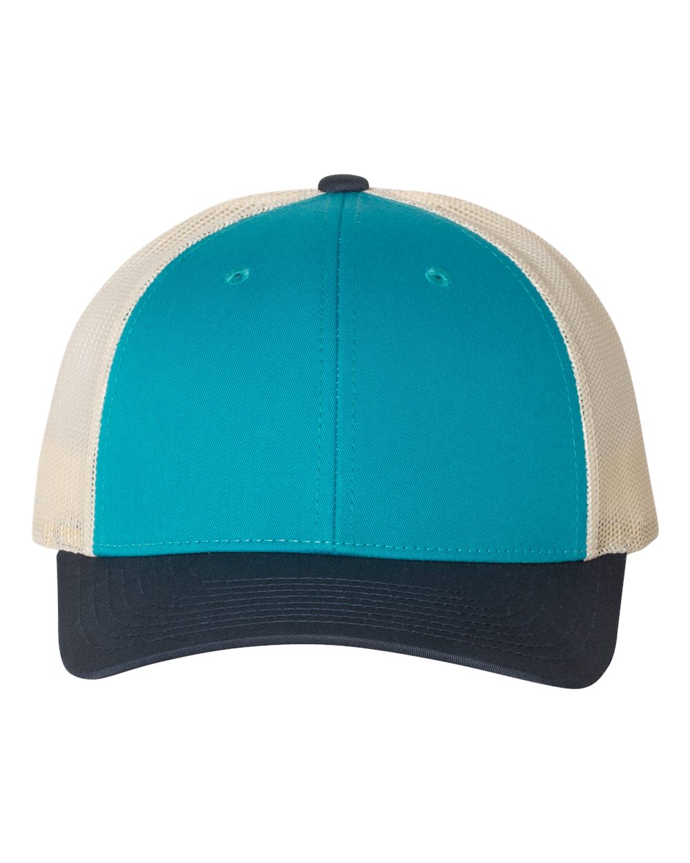 Front View of Blue Teal/ Birch/ Navy Low Pro Trucker Cap - 115
