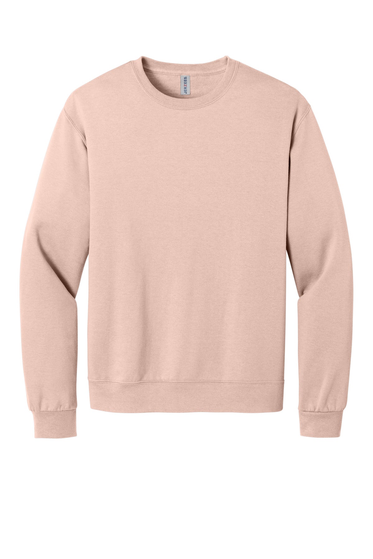 Front View of BlushPink Jerzees Ultimate Unisex CVC Ring Spun Crewneck Sweatshirt IC48M