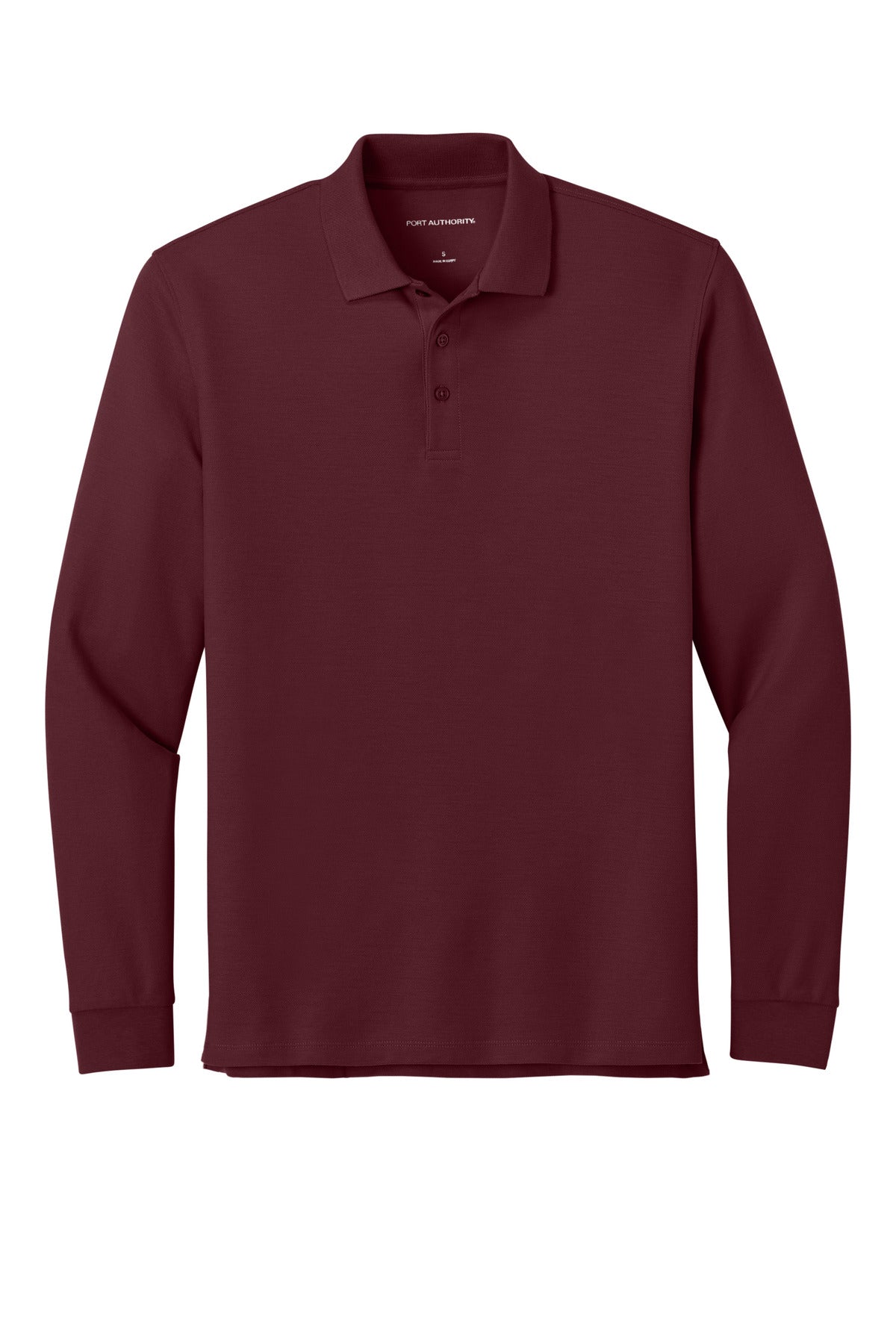 Front View of Burgundy Port Authority Wearever Signature Pique Long Sleeve Polo K200LS
