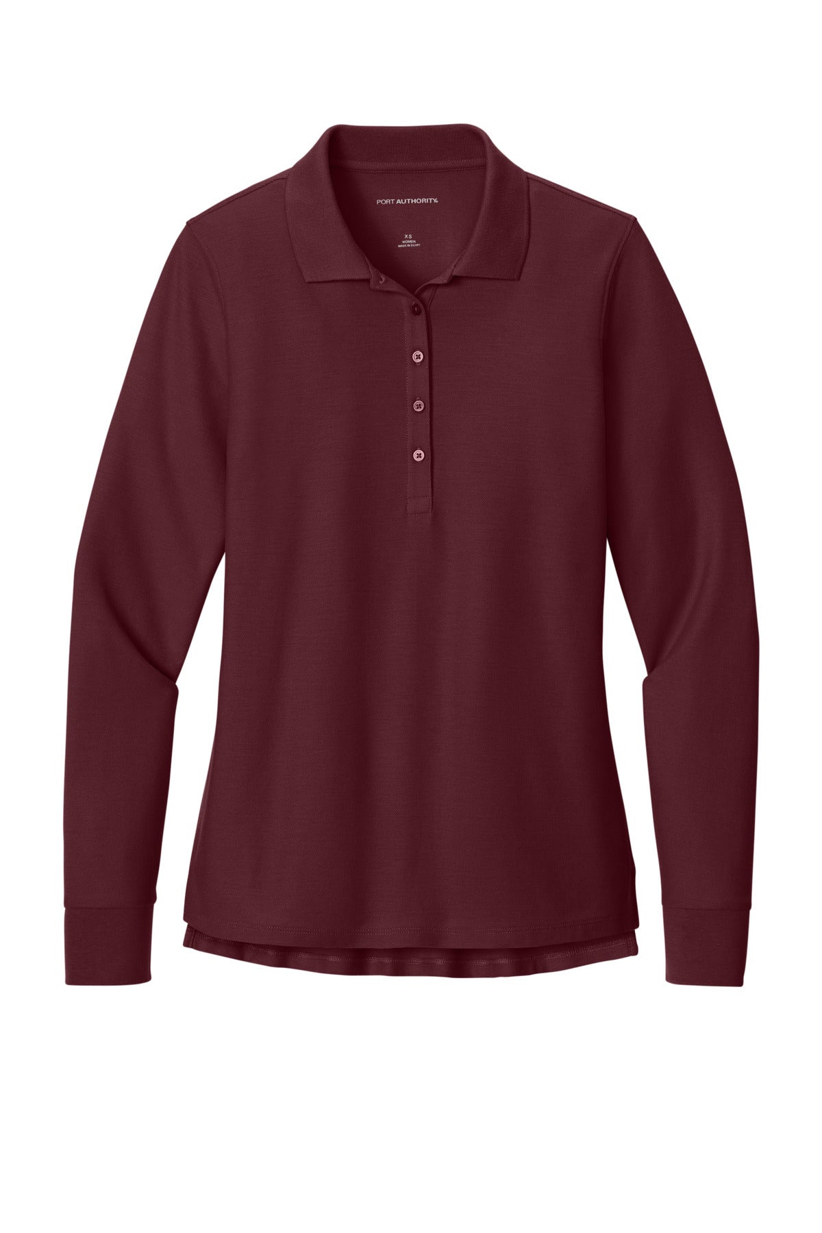 Front View of Burgundy Port Authority Women's Wearever Signature Pique Long Sleeve Polo LK200LS