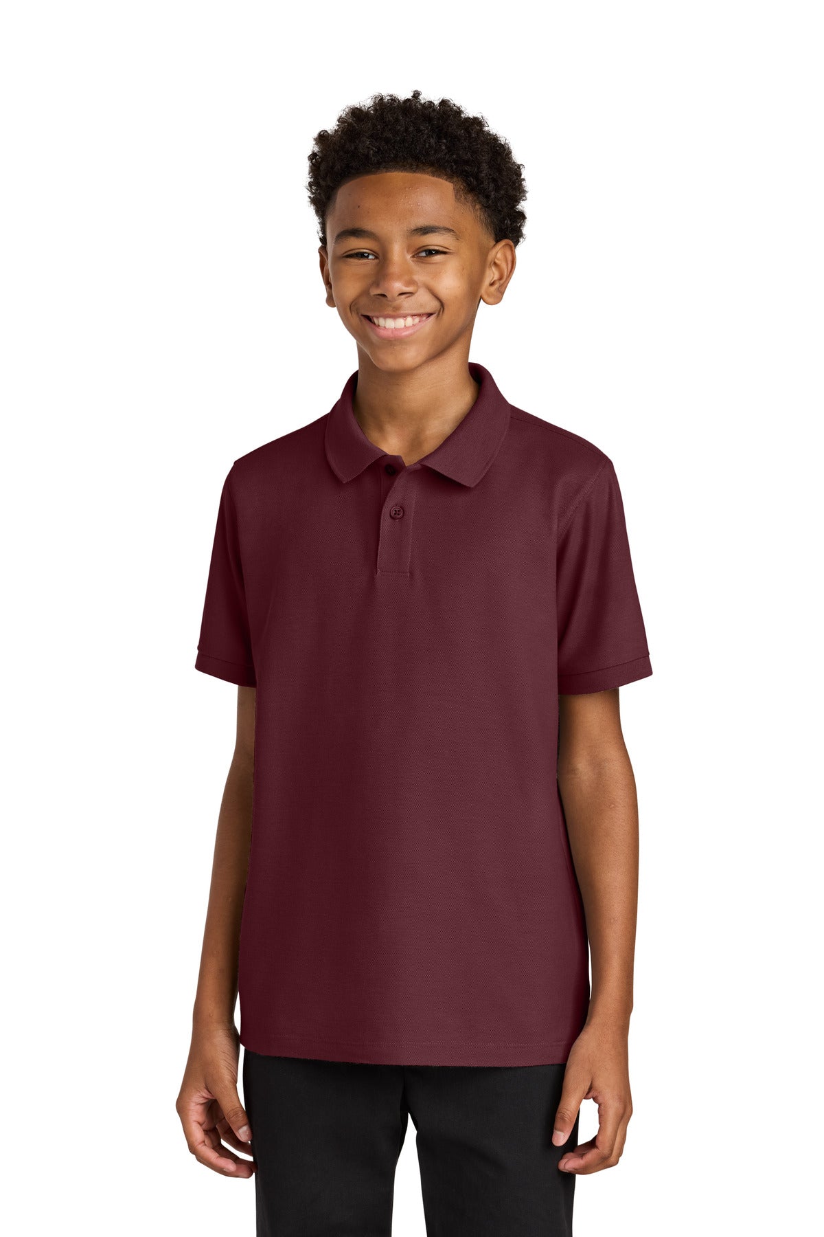 Front View of Burgundy Port Authority Youth Wearever Signature Pique Polo Y200
