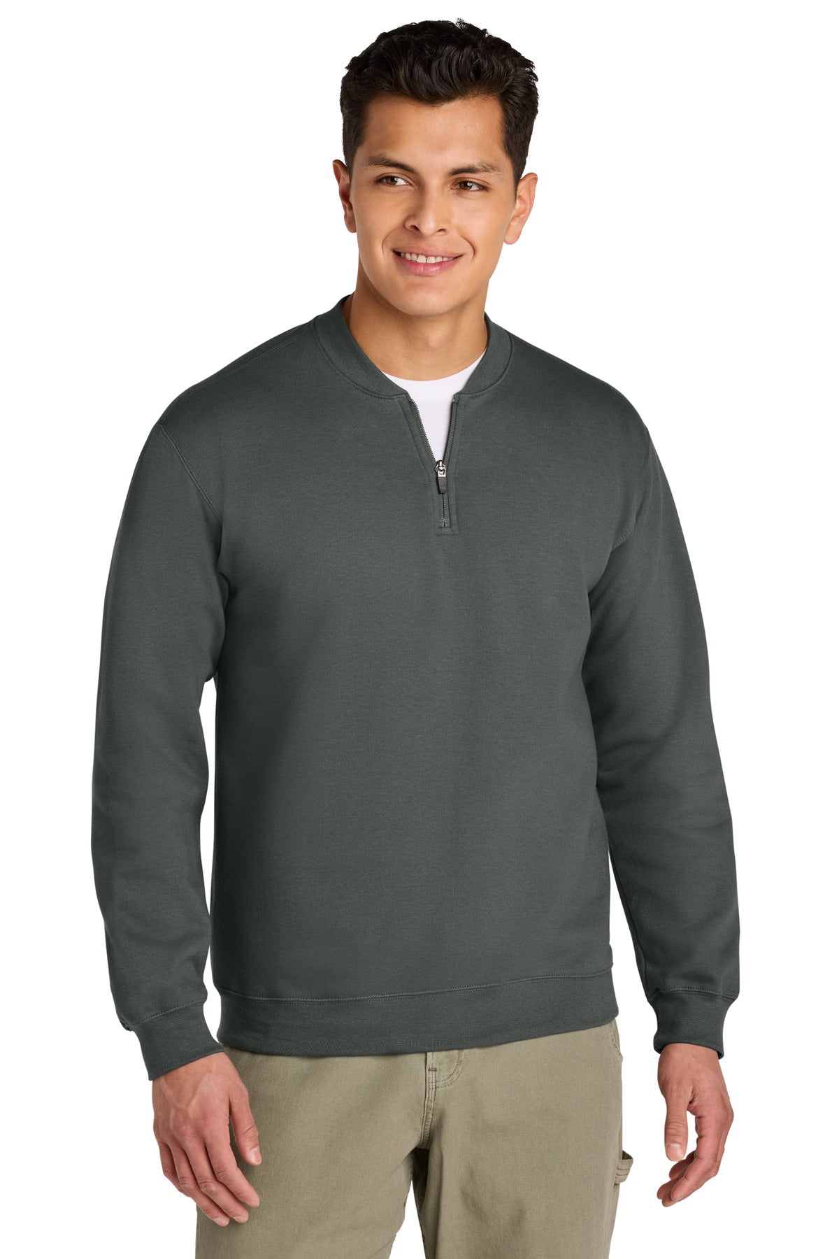Front View of Charcoal Gildan Softstyle Midweight Fleece 1/4-Zip SF008