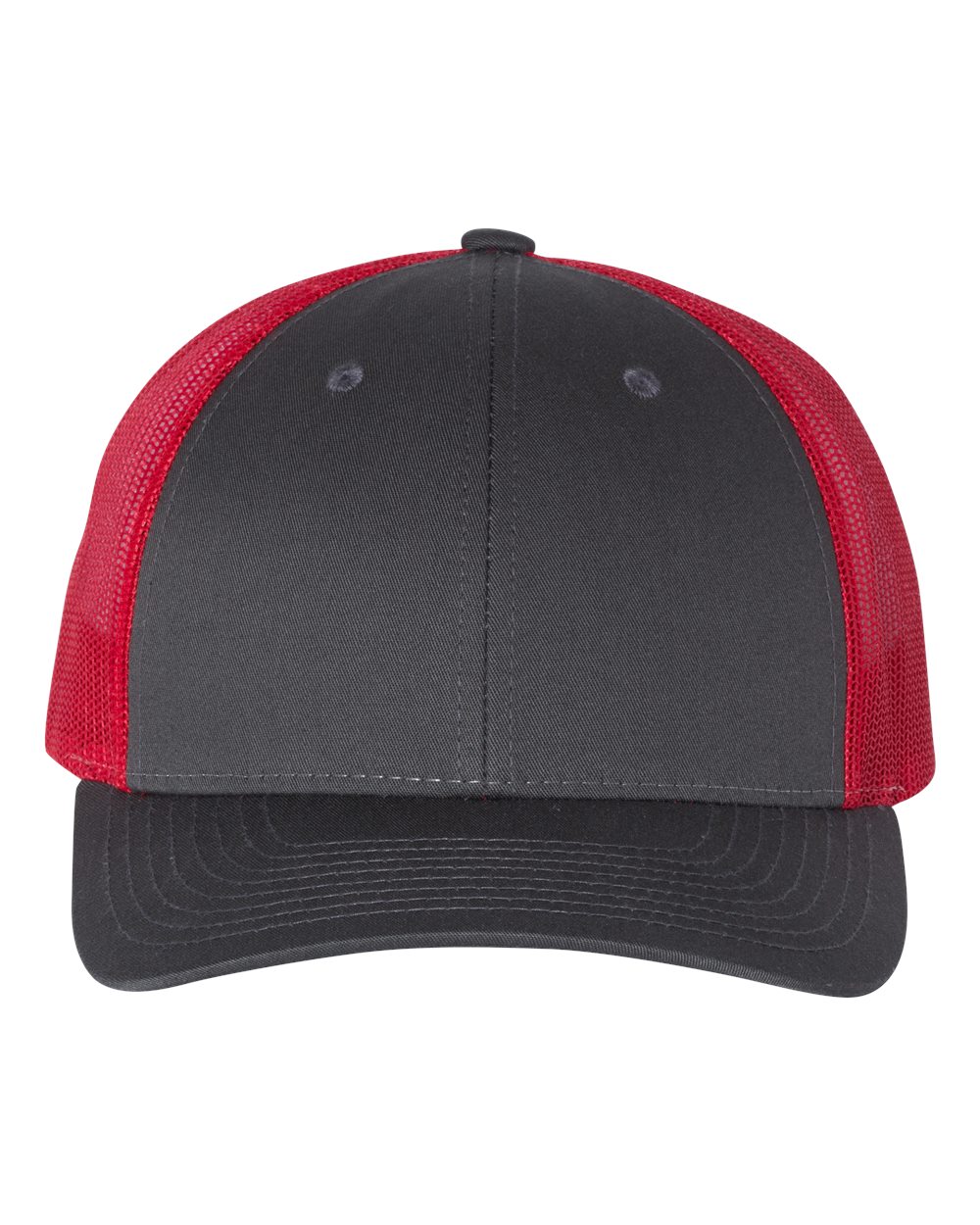 Front View of Charcoal/ Red Low Pro Trucker Cap - 115