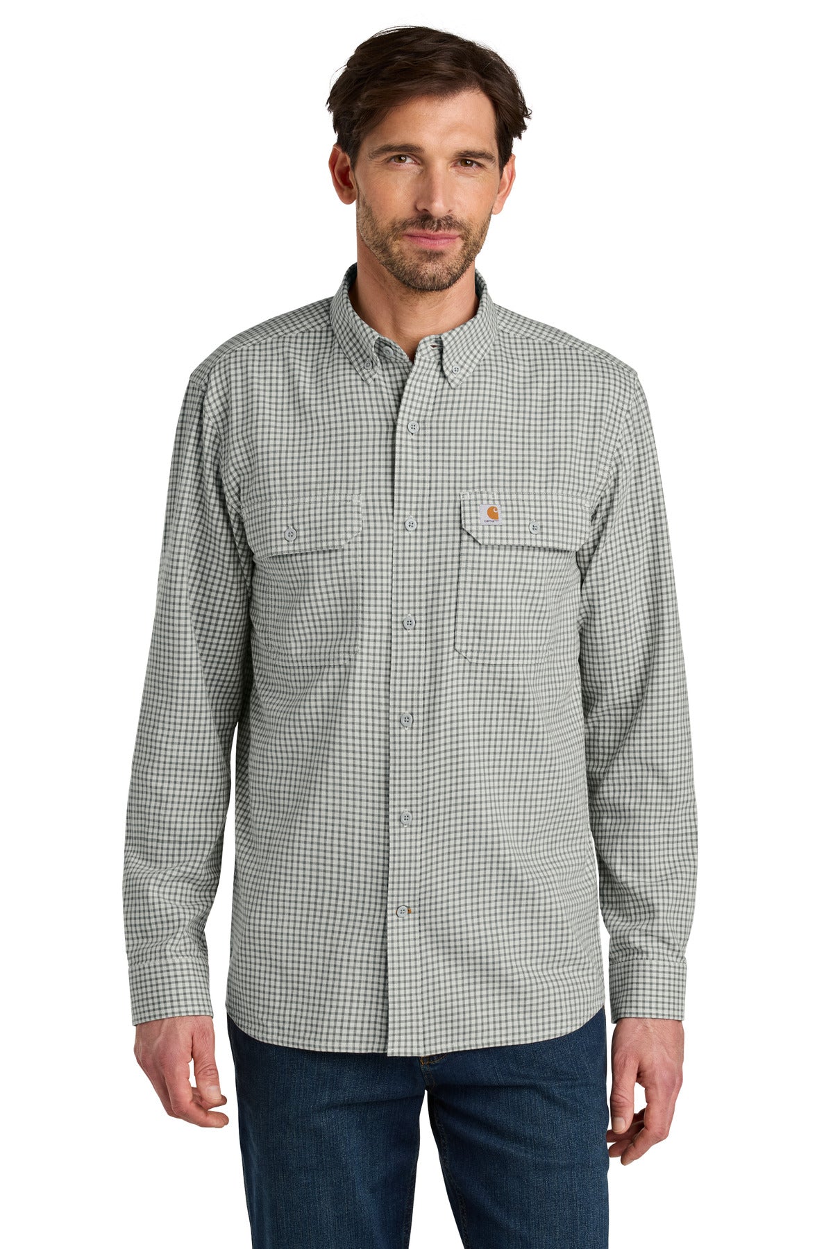 Front View of ChckStMalt Carhartt Rugged Flex Plaid Long Sleeve Shirt CT107109