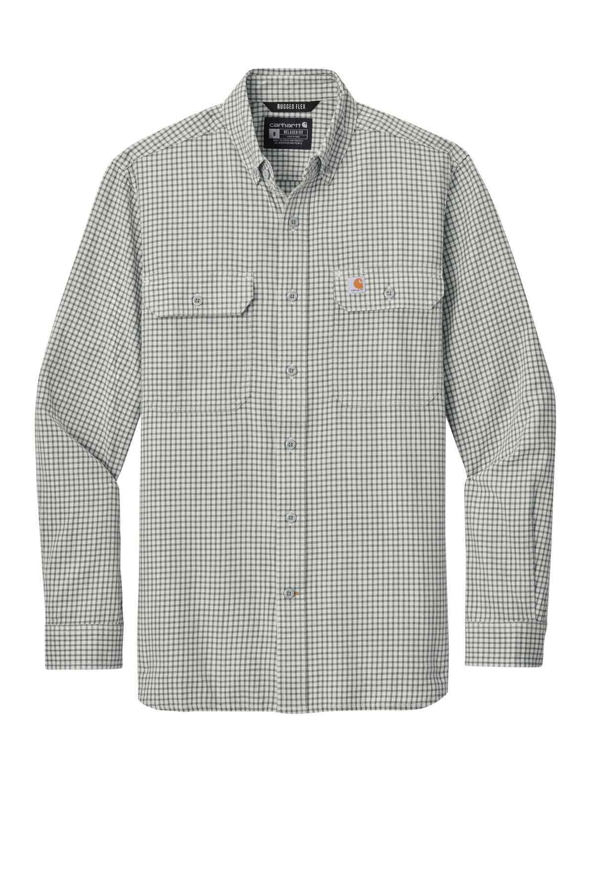 Front View of ChckStMalt Carhartt Rugged Flex Plaid Long Sleeve Shirt CT107109