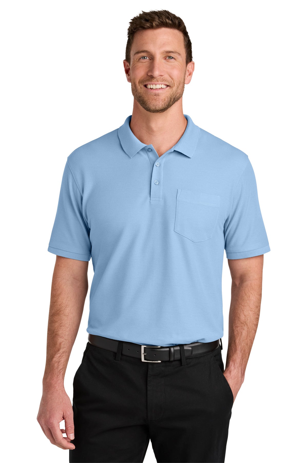 Front View of CloudBlue Port Authority Wearever Signature Pique Pocket Polo K200P