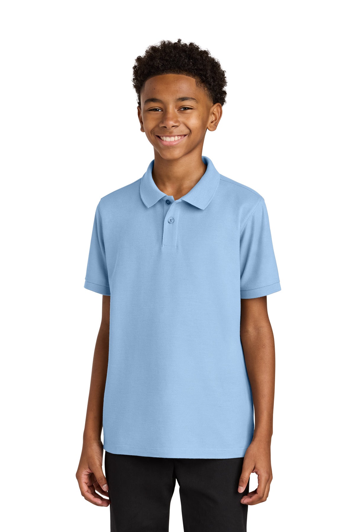 Front View of CloudBlue Port Authority Youth Wearever Signature Pique Polo Y200