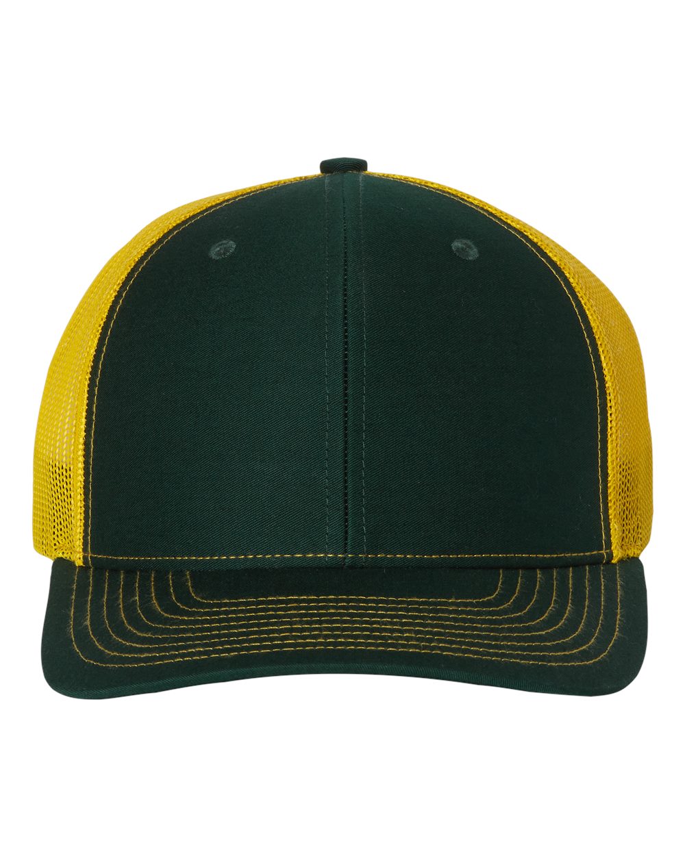 Front View of Dark Green/ Yellow Snapback Trucker Cap - 112