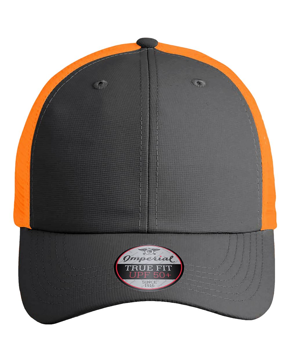 Front View of Dark Grey/ Neon Orange The Original Sport Mesh Cap - X210SM