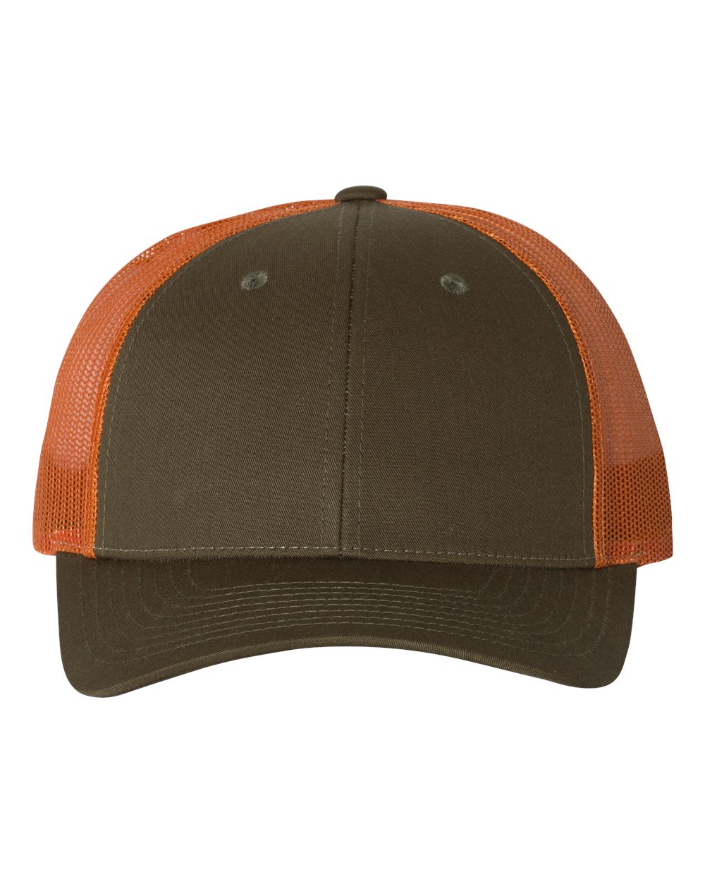 Front View of Dark Loden/ Jaffa Orange Low Pro Trucker Cap - 115