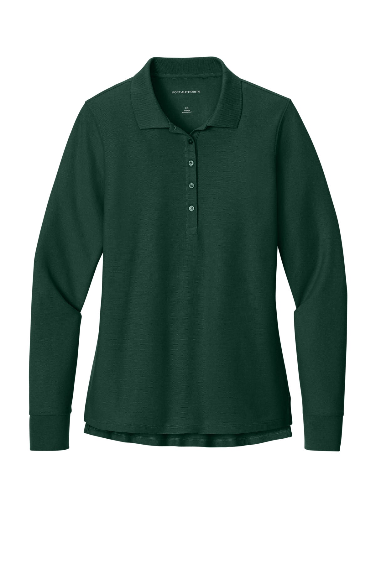 Front View of DarkGreen Port Authority Women's Wearever Signature Pique Long Sleeve Polo LK200LS