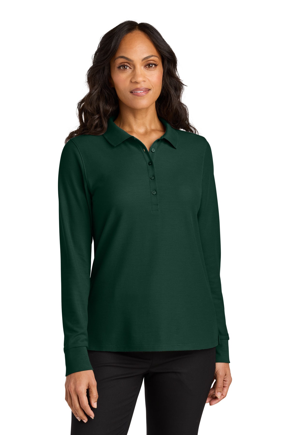 Front View of DarkGreen Port Authority Women's Wearever Signature Pique Long Sleeve Polo LK200LS
