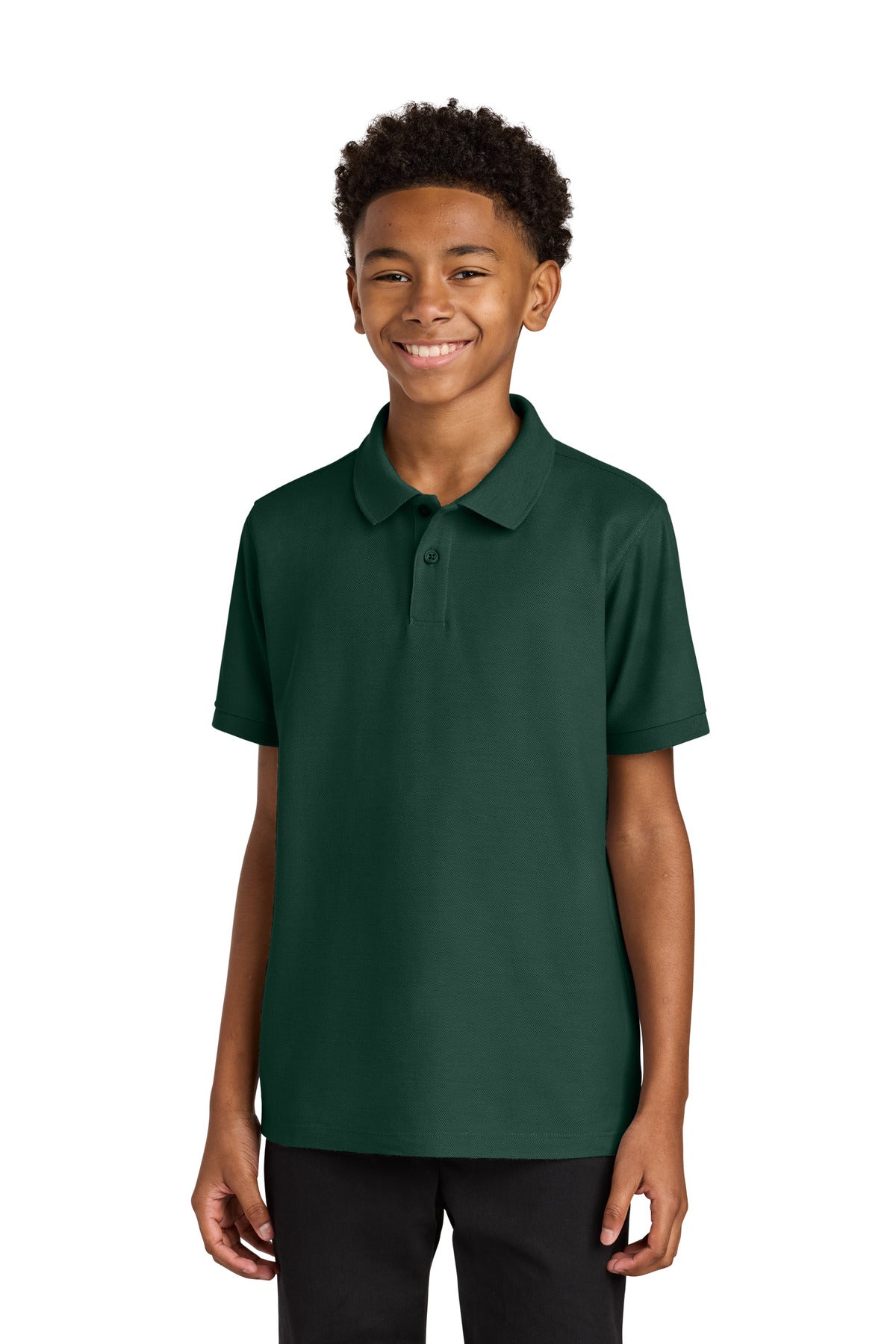 Front View of DarkGreen Port Authority Youth Wearever Signature Pique Polo Y200
