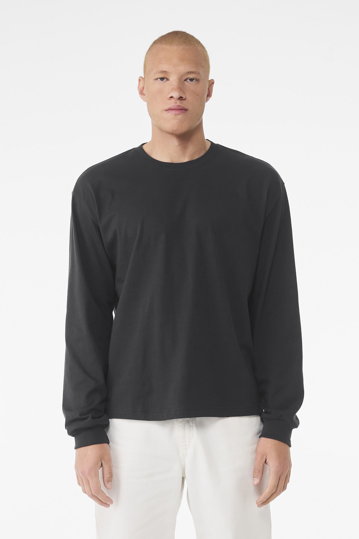 Front View of DarkGrey BELLA+CANVAS Unisex 6-Ounce Heavyweight Long Sleeve Tee BC3511
