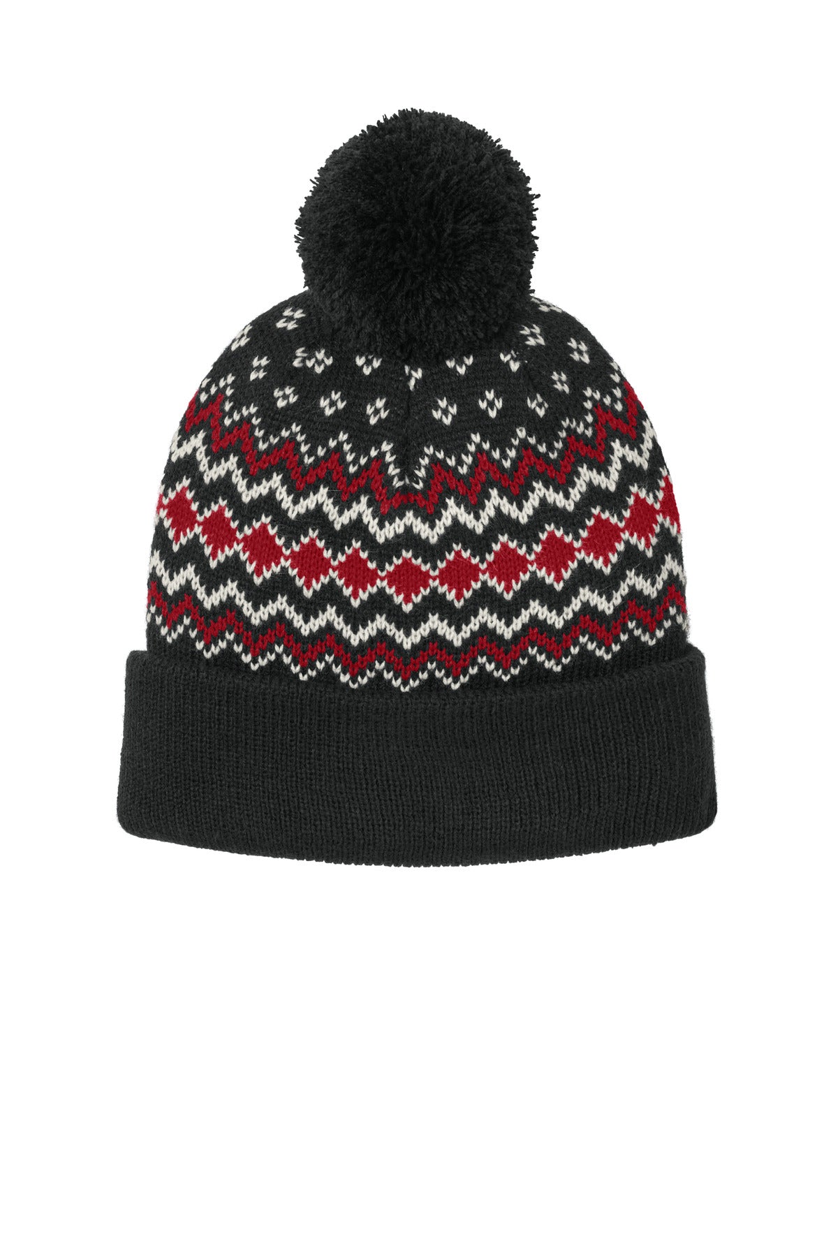 Front View of DBk/RcR/Mh Port Authority Alpine Pom Beanie C991