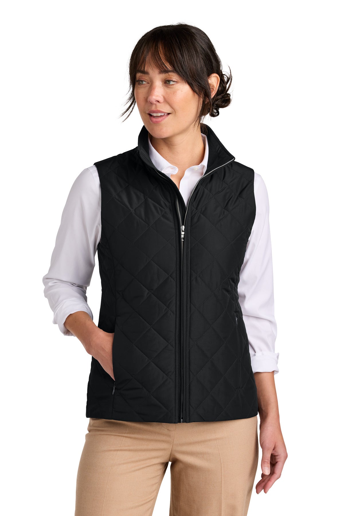 Front View of DeepBlack Brooks Brothers Women's Quilted Vest BB18603