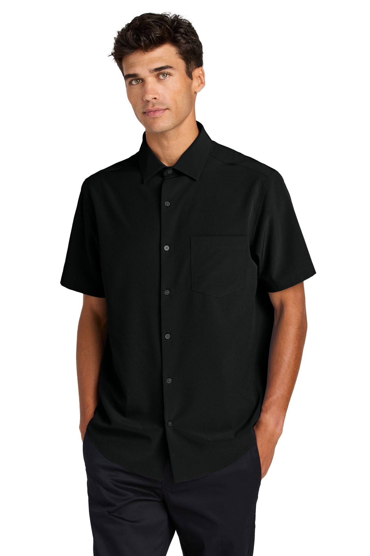 Front View of DeepBlack Mercer+Mettle Short Sleeve UV Capital Tech Shirt MM2006