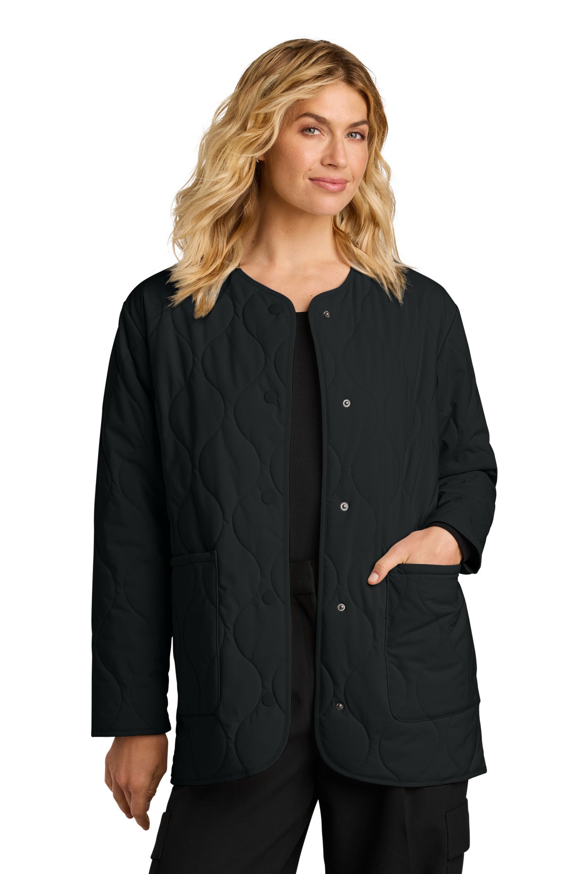 Front View of DeepBlack Mercer+Mettle Women's Quilted Liner Jacket MM7203
