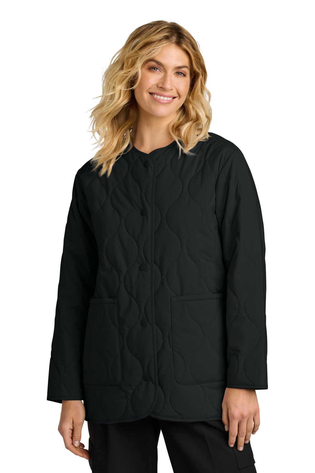 Front View of DeepBlack Mercer+Mettle Women's Quilted Liner Jacket MM7203