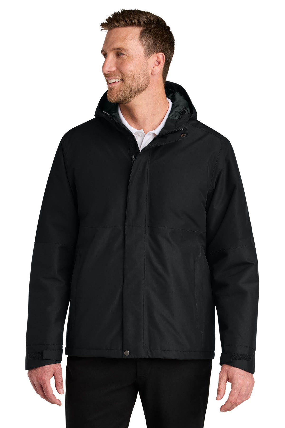 Front View of DeepBlack Port Authority Insulated Heavy Ripstop Jacket J721