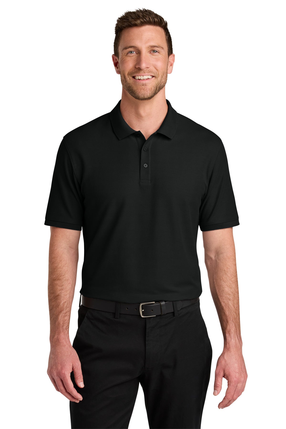 Front View of DeepBlack Port Authority Tall Wearever Signature Pique Polo TLK200