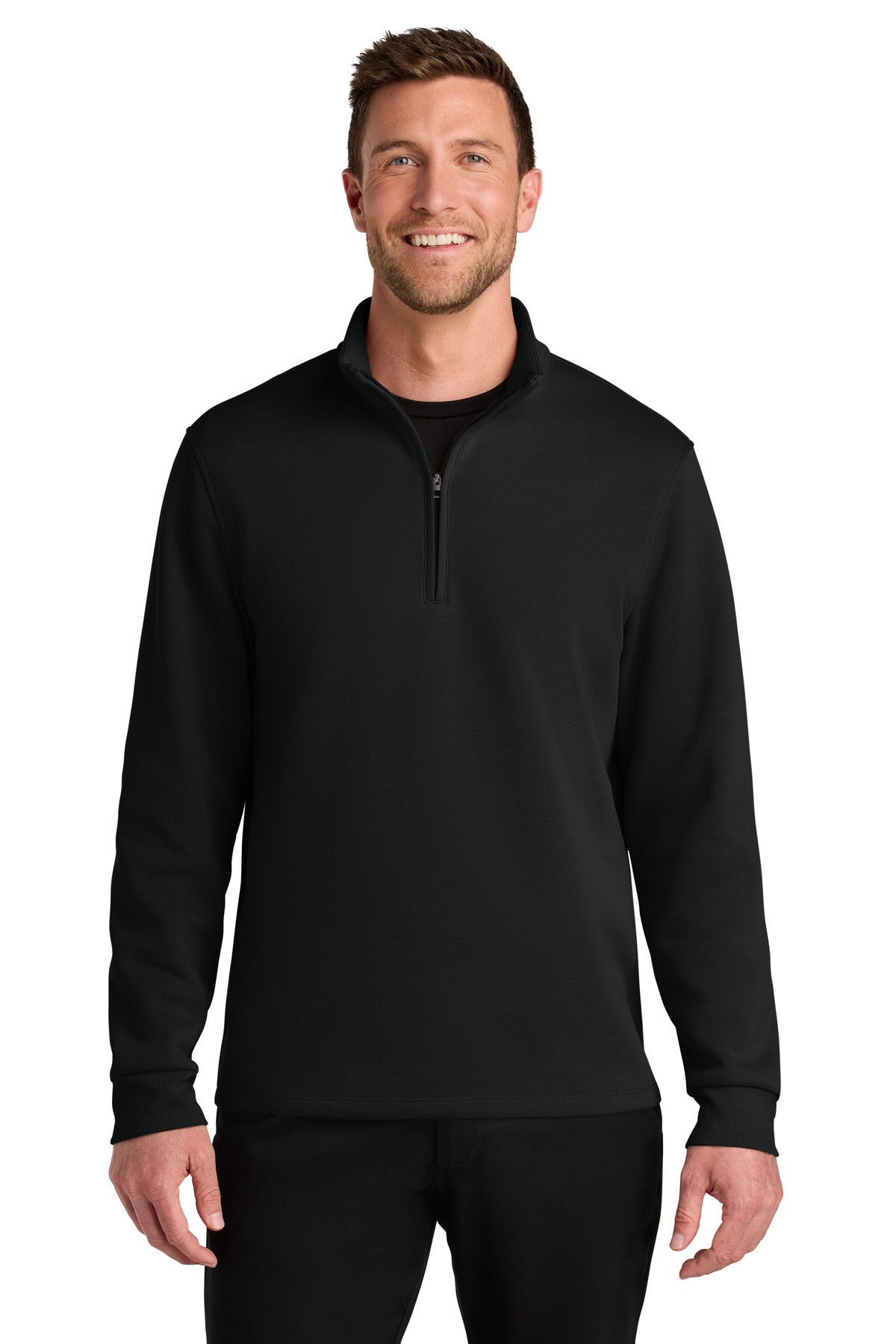 Front View of DeepBlack Port Authority Wearever Signature Double Pique 1/4-Zip K210