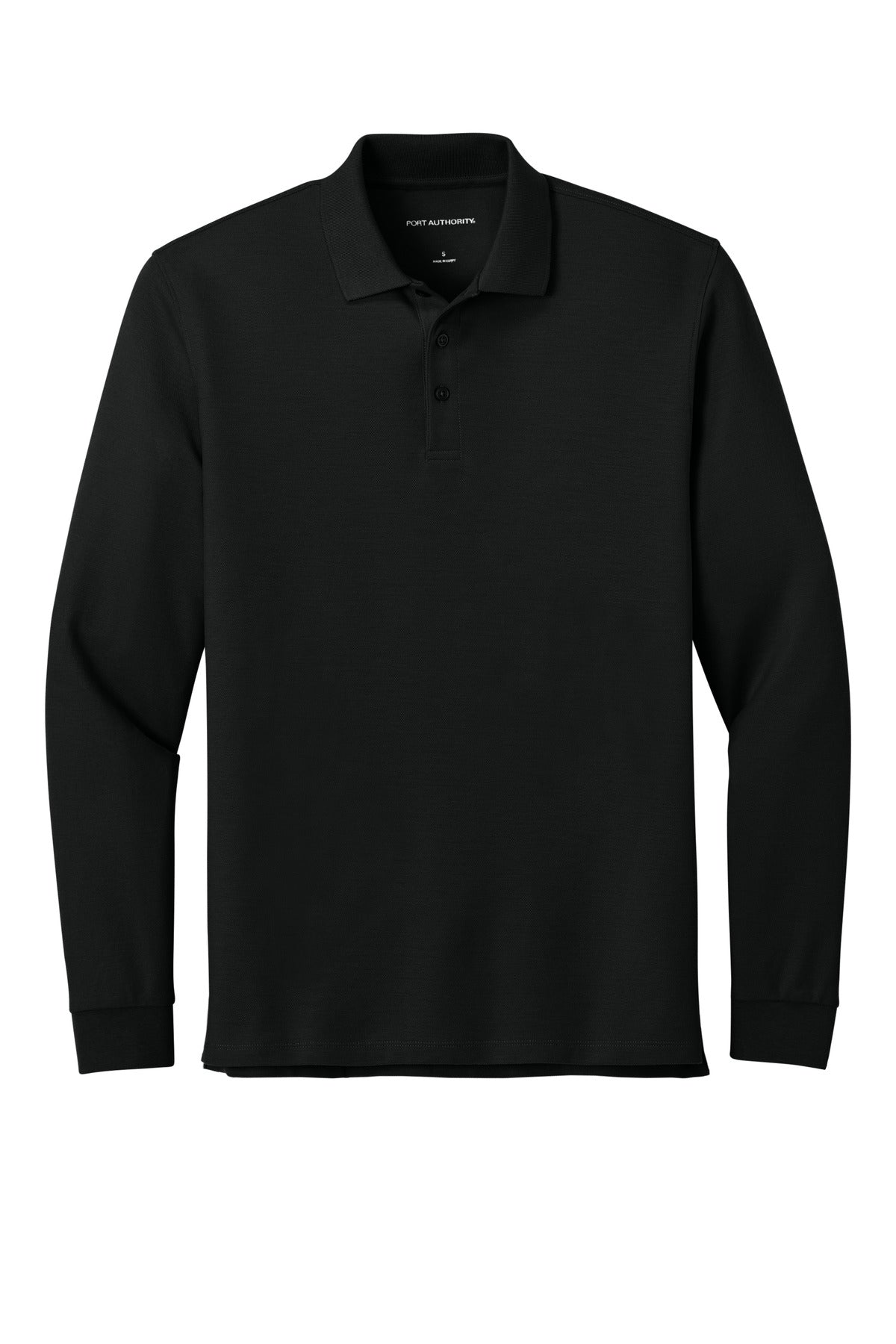 Front View of DeepBlack Port Authority Wearever Signature Pique Long Sleeve Polo K200LS
