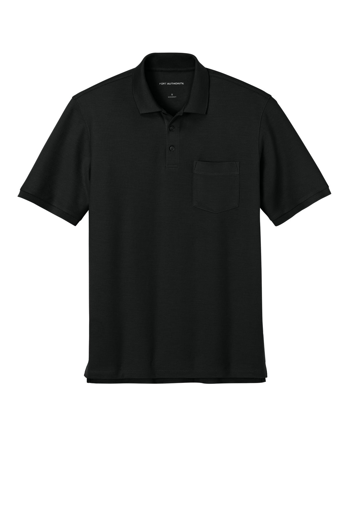 Front View of DeepBlack Port Authority Wearever Signature Pique Pocket Polo K200P