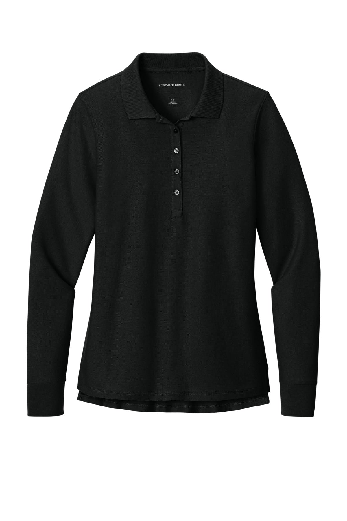 Front View of DeepBlack Port Authority Women's Wearever Signature Pique Long Sleeve Polo LK200LS