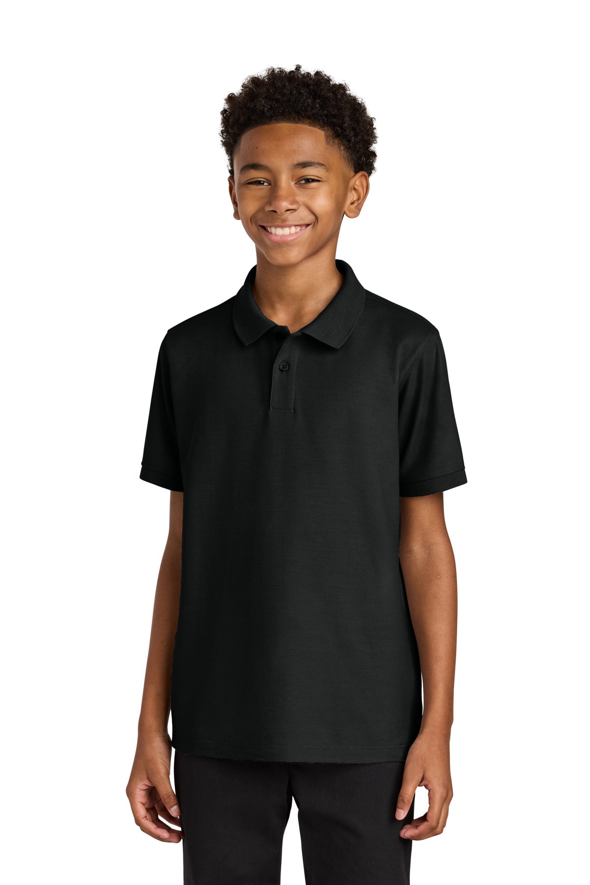 Front View of DeepBlack Port Authority Youth Wearever Signature Pique Polo Y200