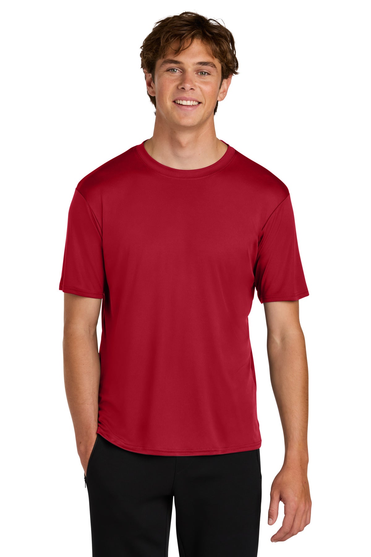 Front View of DeepRed Port & Co PosiPrint Performance Tee PC380DTG