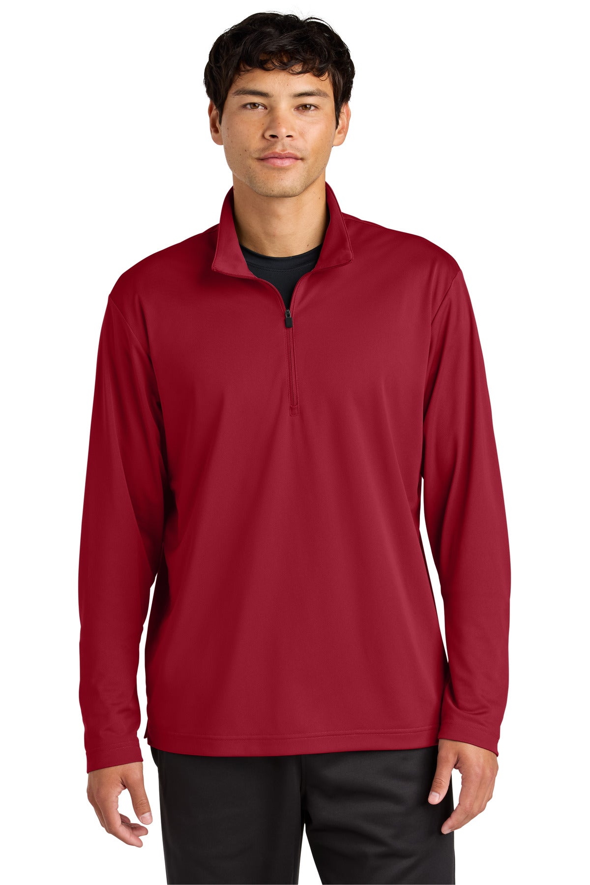 Front View of DeepRed Sport-Tek Micropique Sport-Wick 1/4-Zip ST672