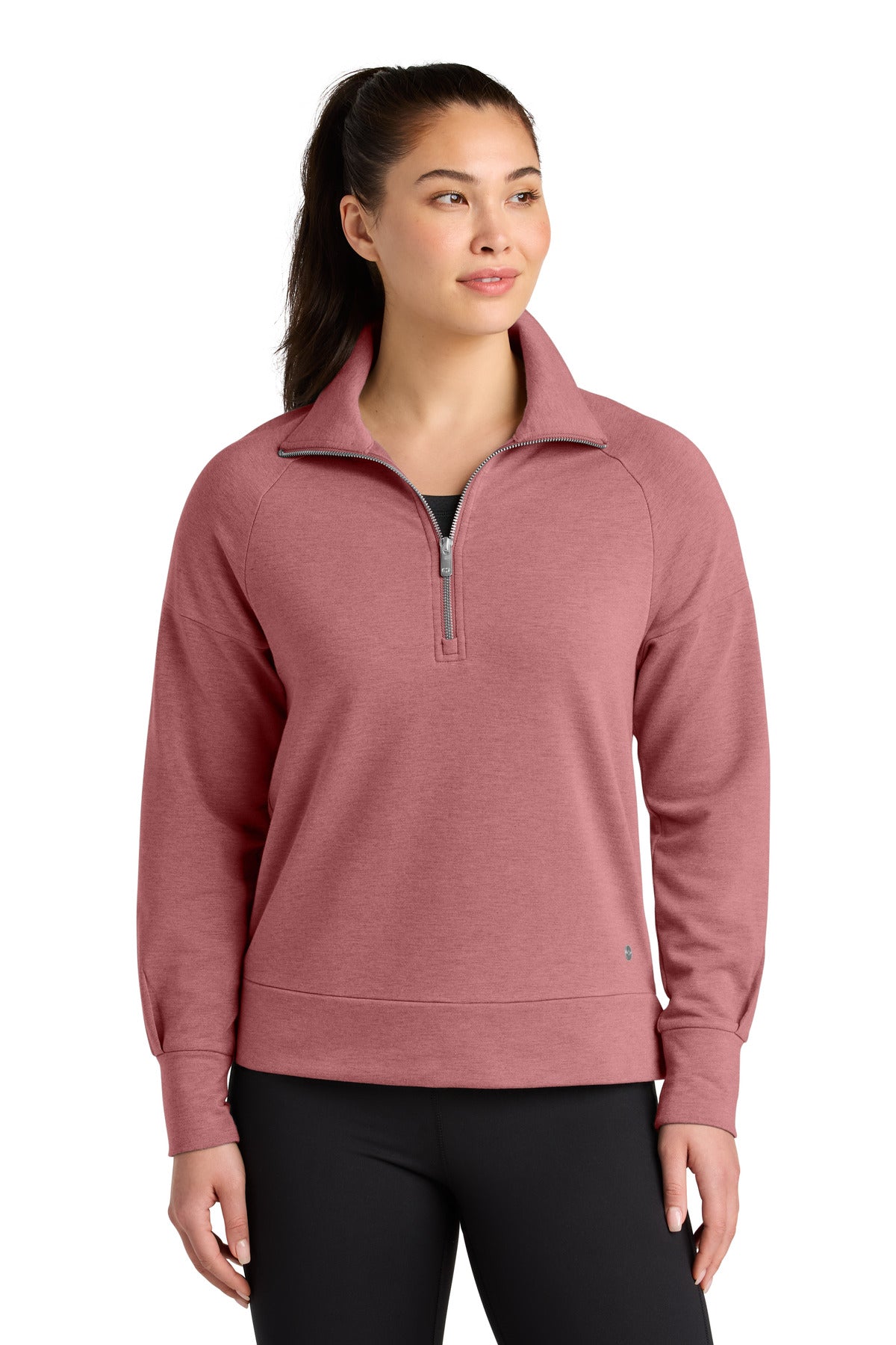 Front View of DesertPink OGIO Women's Luuma 1/2-Zip LOG814