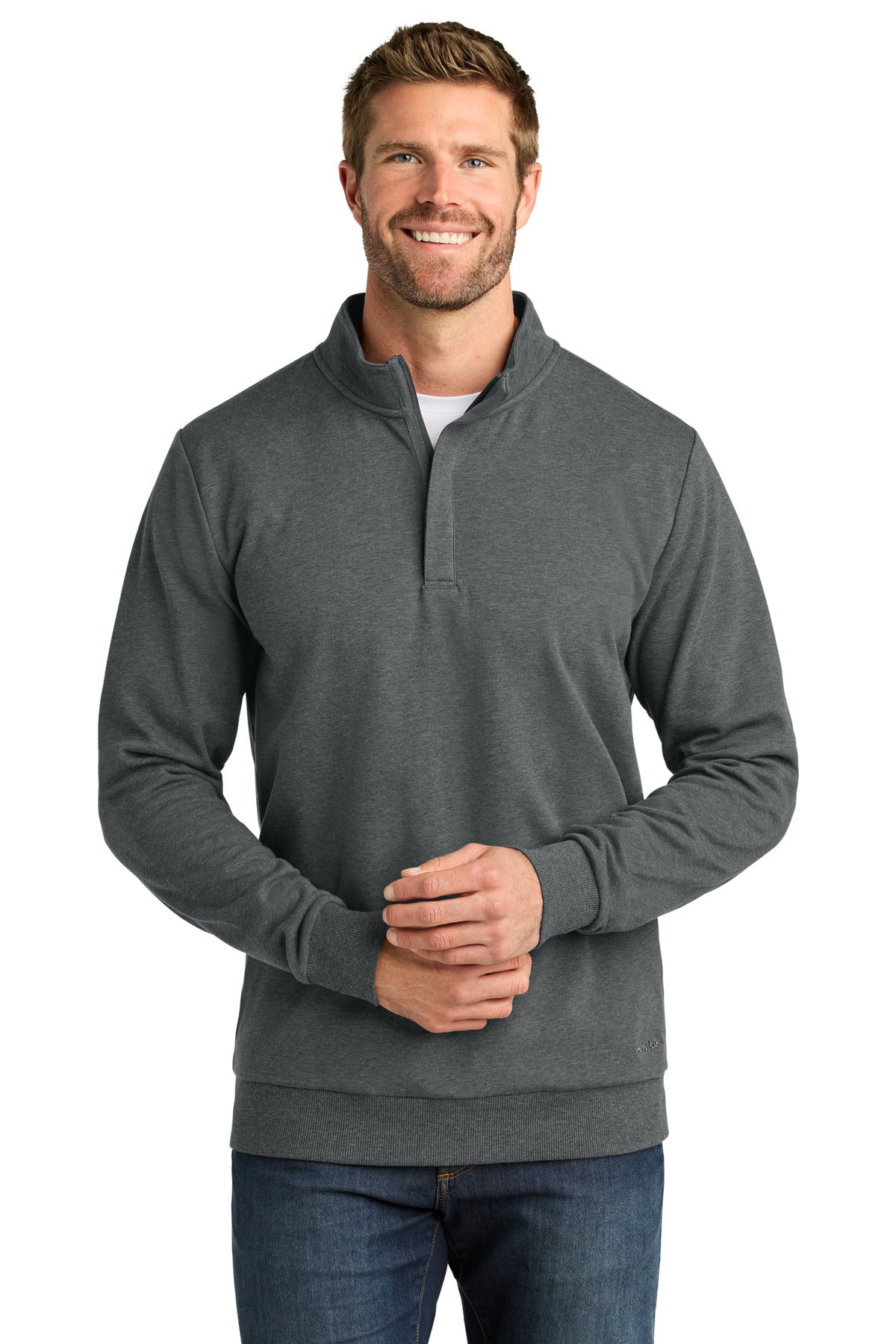 Front View of DkGyHthr TravisMathew Ocean Villa 1/4-Zip TMA41421
