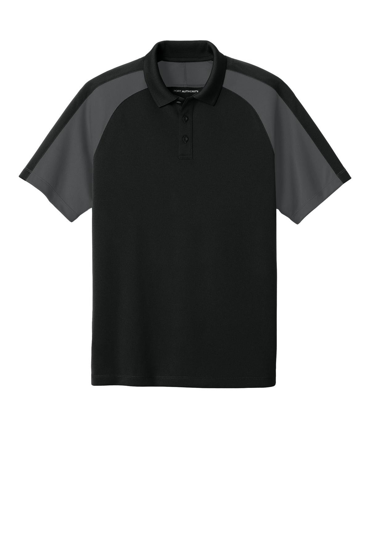 Front View of DpBk/StrmG Port Authority Wearever Performance Pique Colorblock Polo K247