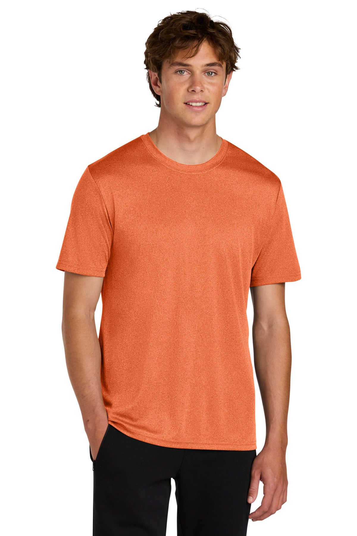 Front View of DpOrHthr Port & Co Heather Performance Tee PC390
