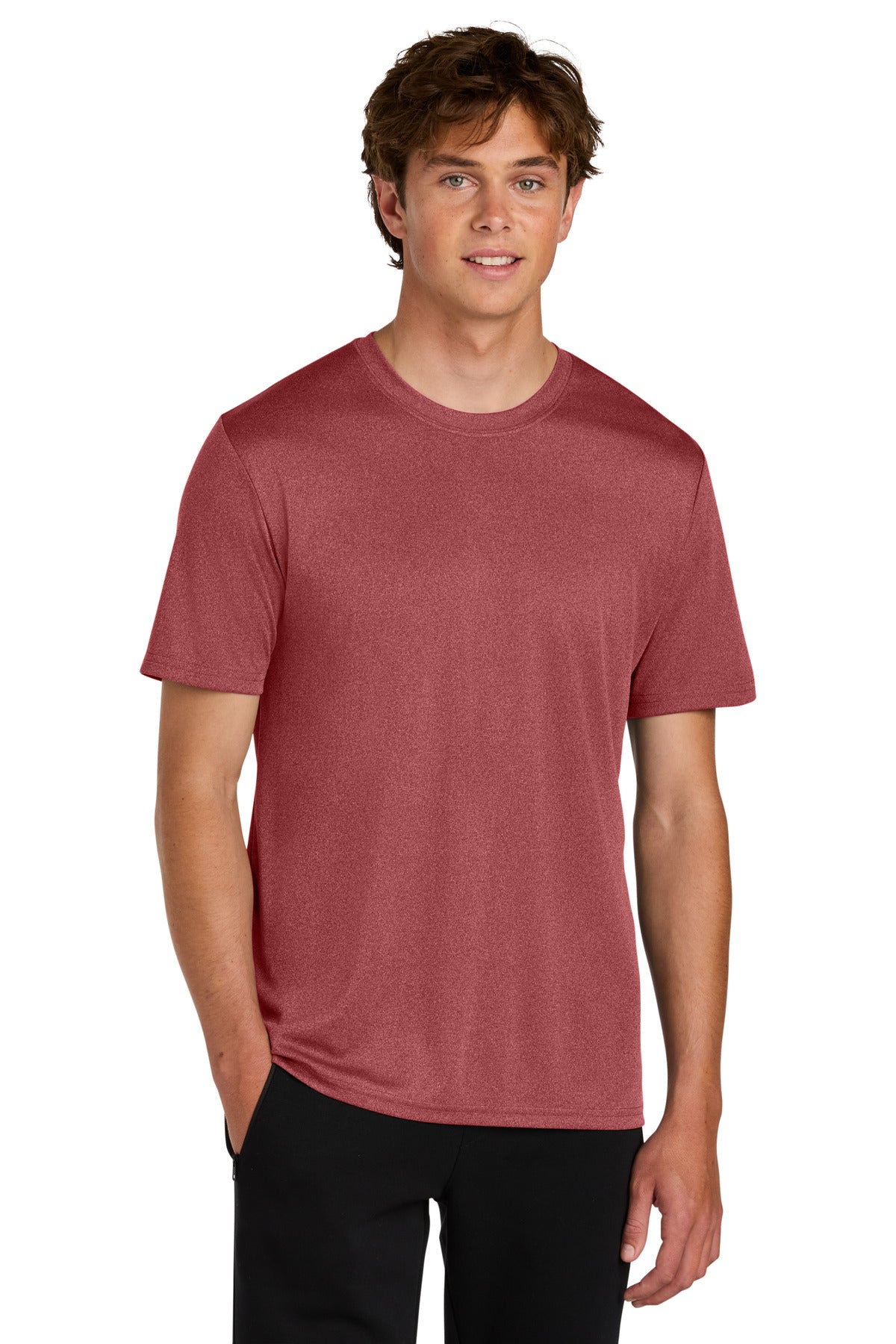 Front View of DpRdHthr Port & Co Heather Performance Tee PC390