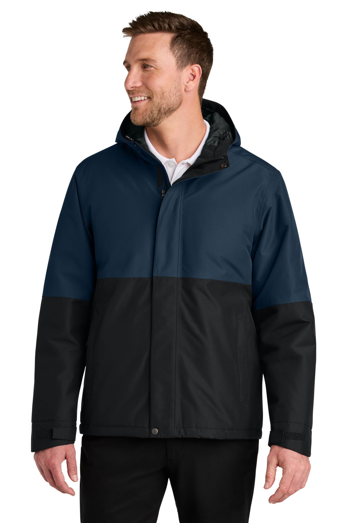 Front View of DsBNv/DpBk Port Authority Insulated Heavy Ripstop Jacket J721