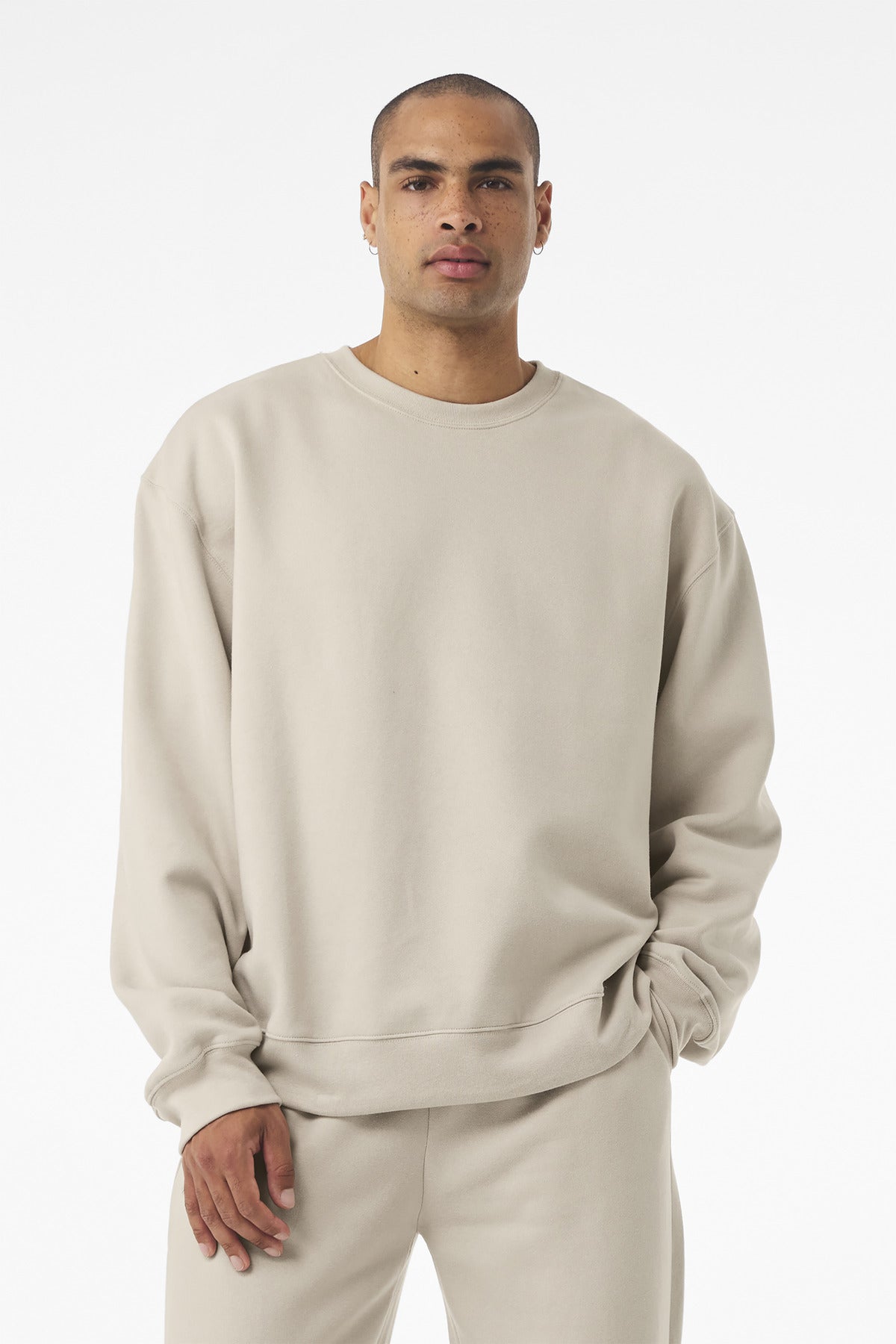 Front View of Dust BELLA+CANVAS Unisex 10-Ounce Heavyweight Crewneck Sweatshirt BC4711