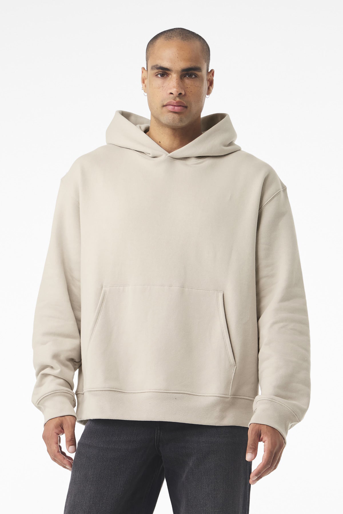 Front View of Dust BELLA+CANVAS Unisex 10-Ounce Heavyweight Pullover Hoodie BC4719
