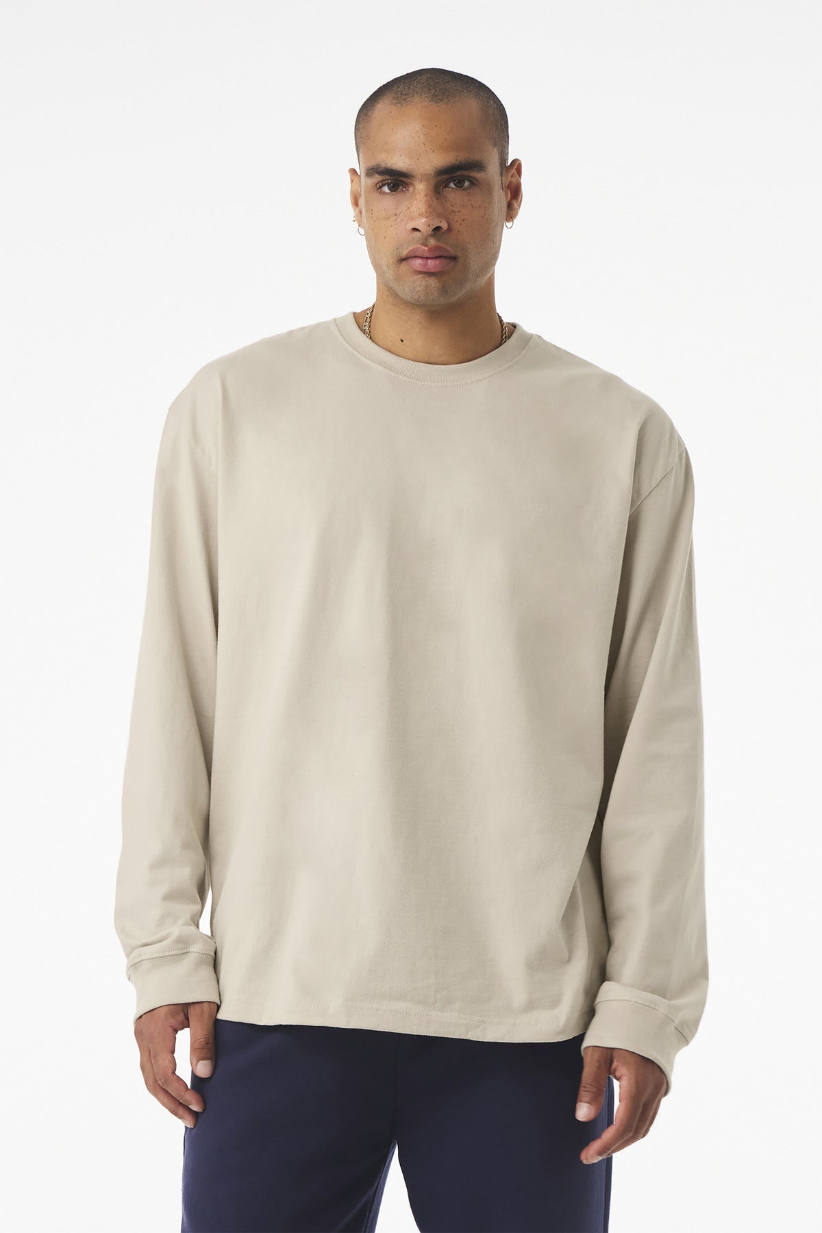 Front View of Dust BELLA+CANVAS Unisex 7.5-Ounce Heavyweight Long Sleeve Tee BC4651