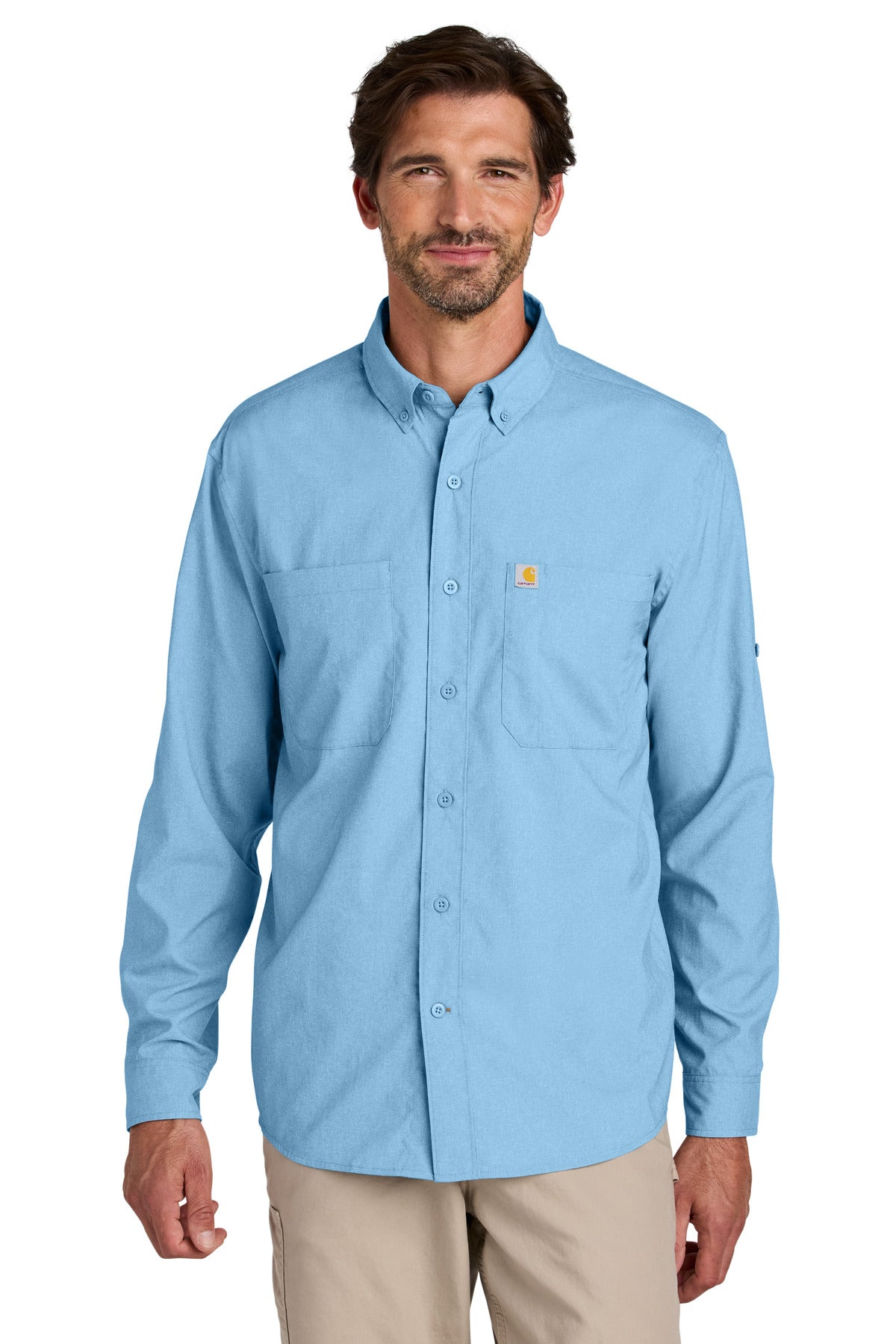 Front View of FreshWtrBl Carhartt Force Sun Defender Long Sleeve Shirt CT107106