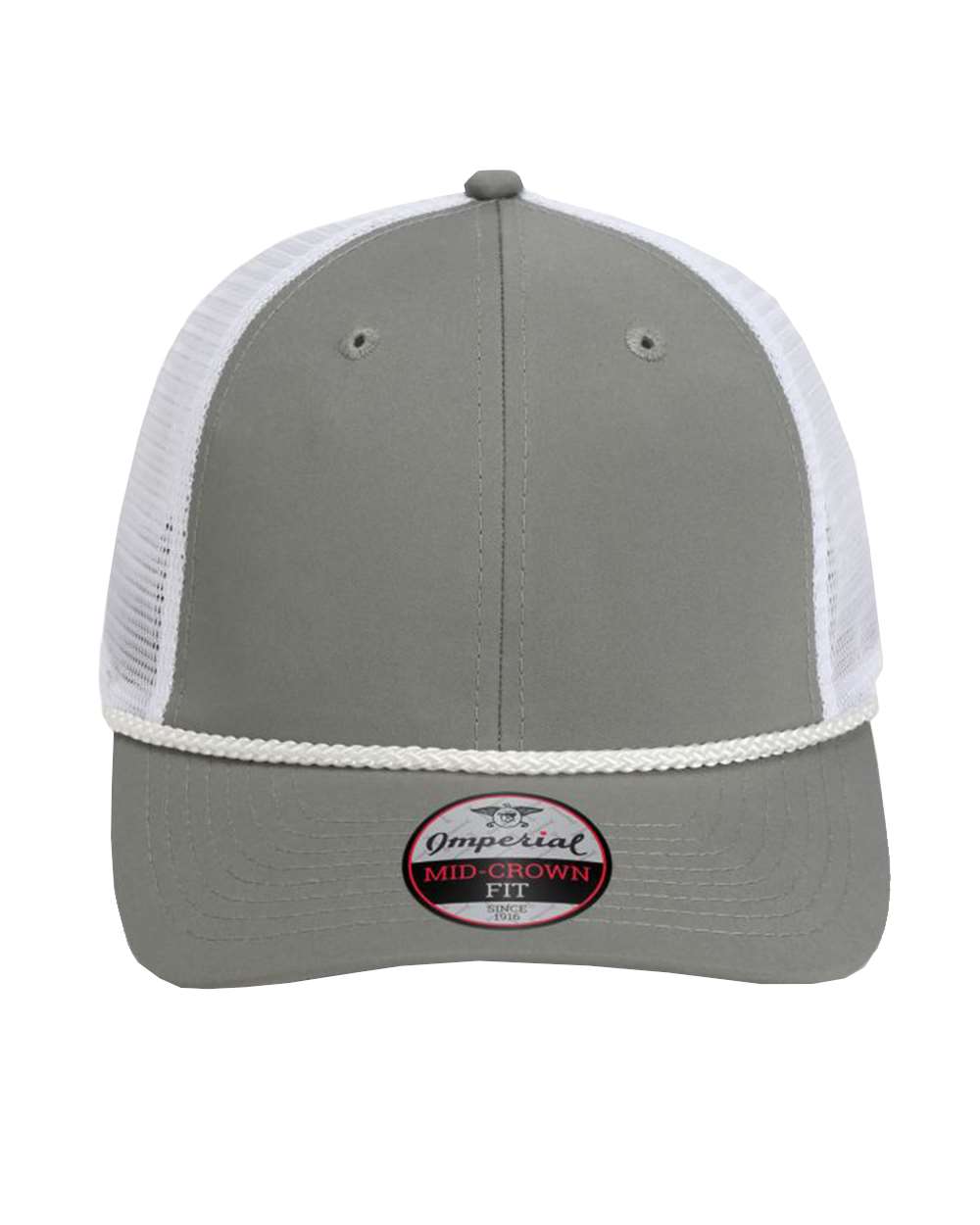Front View of Grey/ White The Night Owl Performance Rope Cap - 7055