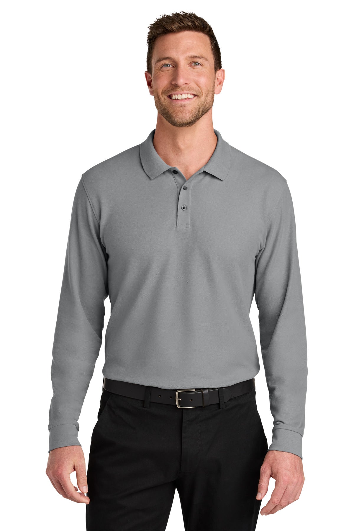 Front View of GustyGrey Port Authority Wearever Signature Pique Long Sleeve Polo K200LS