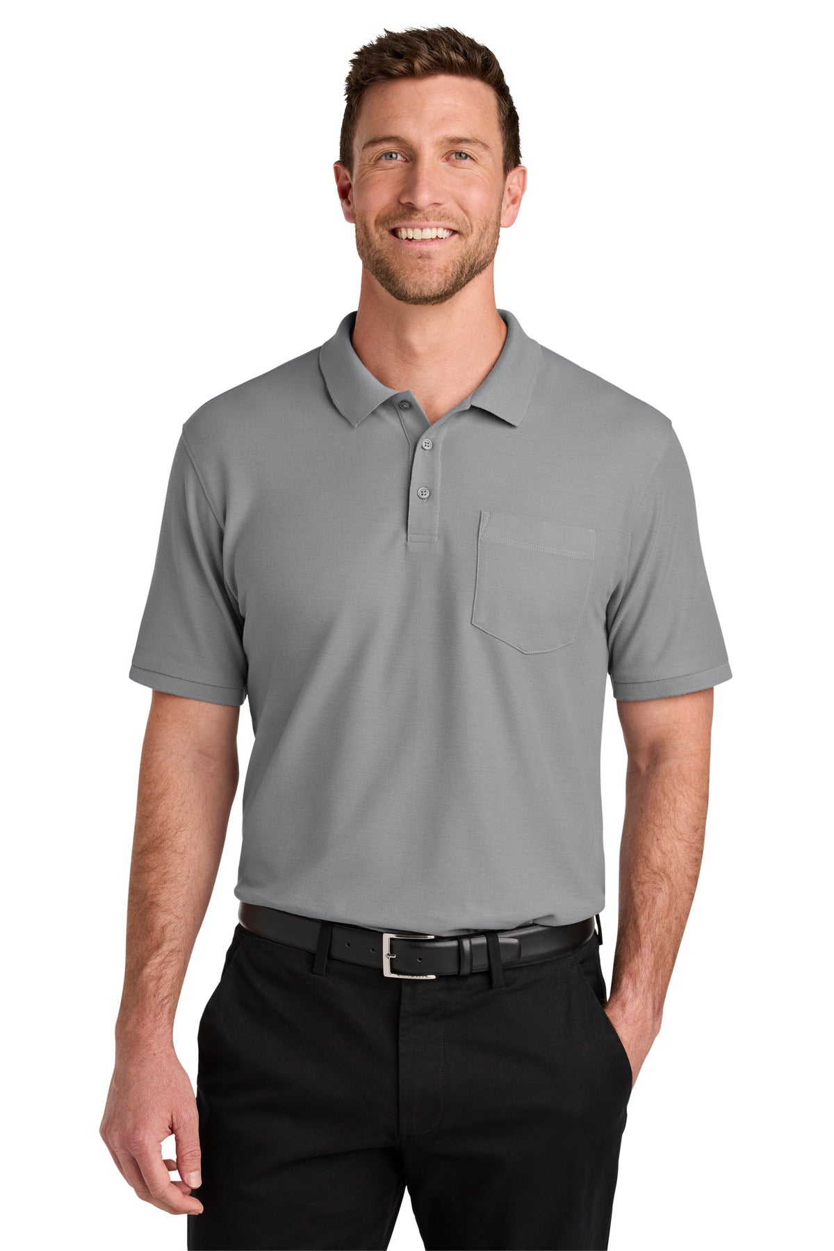 Front View of GustyGrey Port Authority Wearever Signature Pique Pocket Polo K200P