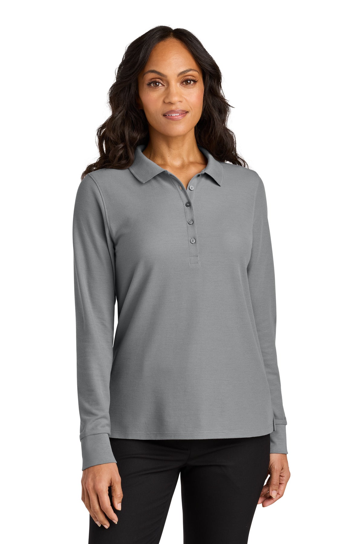 Front View of GustyGrey Port Authority Women's Wearever Signature Pique Long Sleeve Polo LK200LS