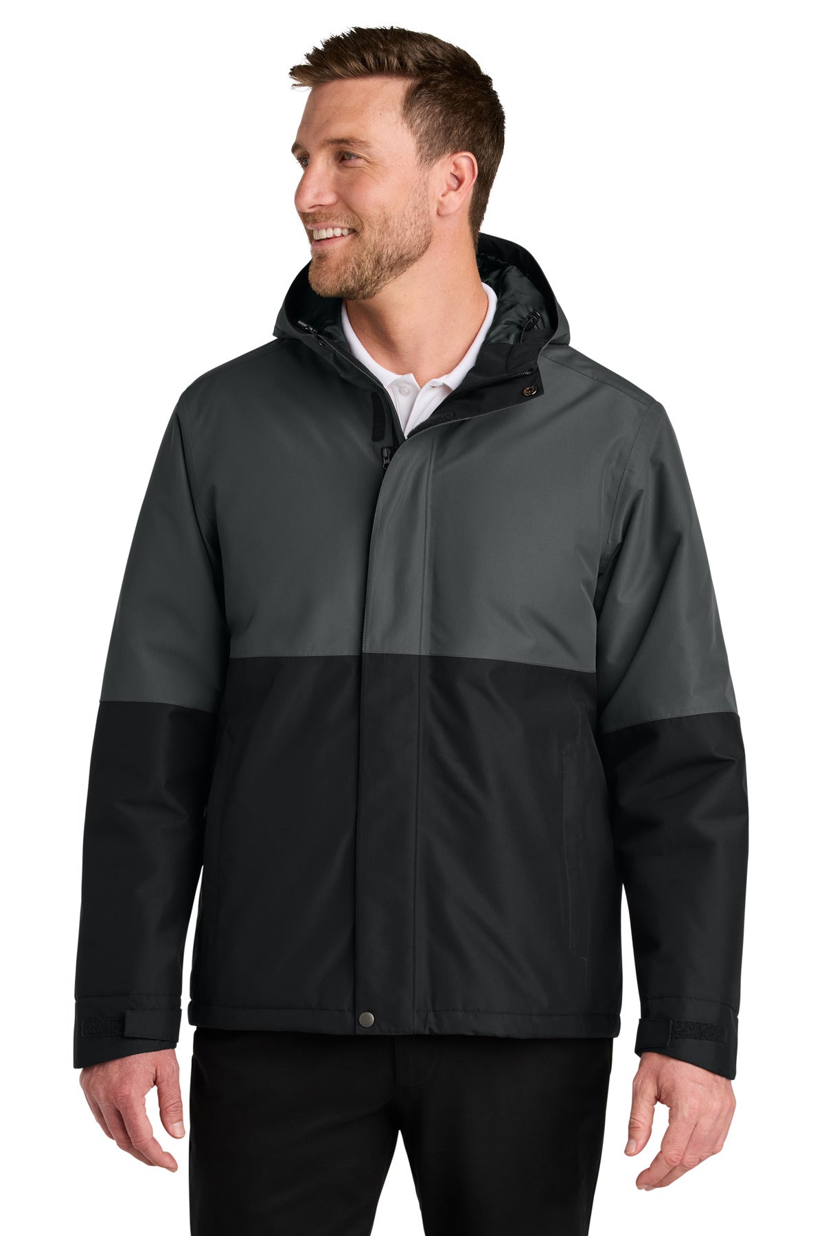 Front View of GySt/DpBlk Port Authority Insulated Heavy Ripstop Jacket J721